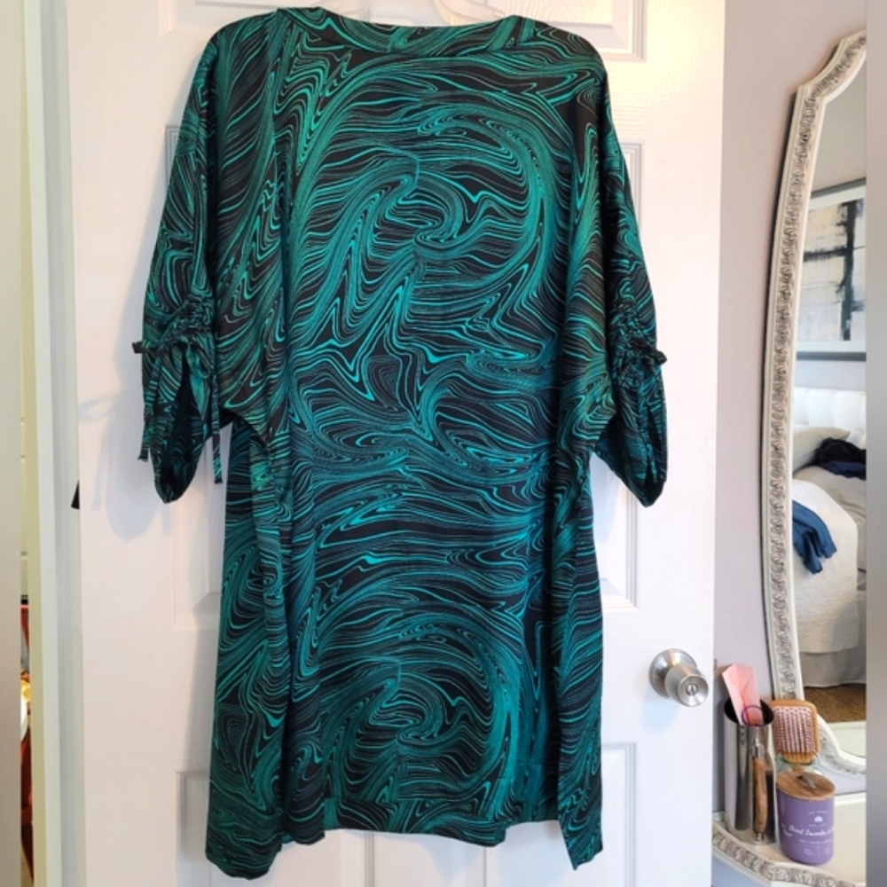 Abstract Mod 60s swirl sleeves cocktail clubbing minidress Sz 26/28 Lane Bryant - Picture 8 of 11